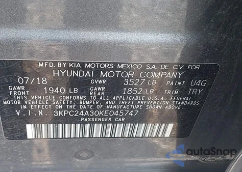 2019 Hyundai Accent Sel из США, поврежденный, VIN 3KPC24A30KE045747